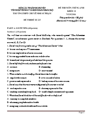 Đề thi đề xuất môn Tiếng Anh Lớp 10 năm 2016 - Trường THPT chuyên Đại học Sư phạm